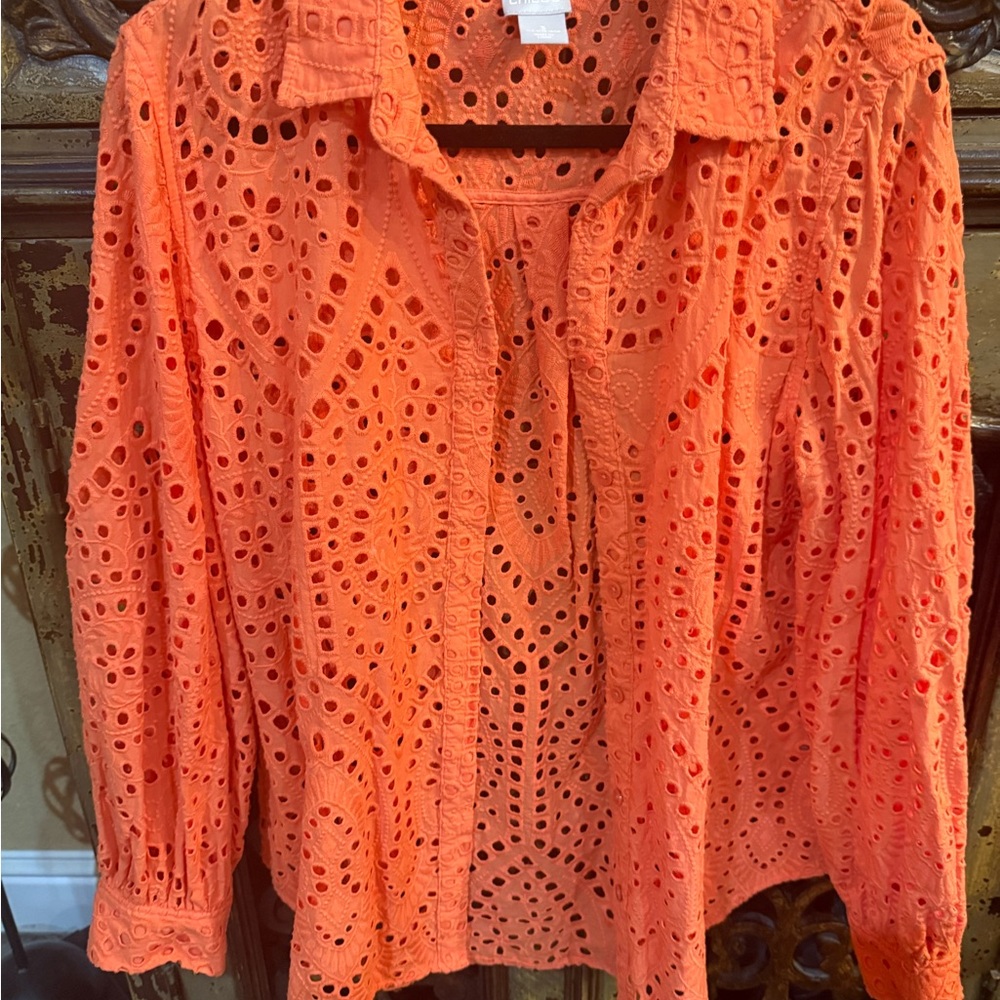 Chico's Vibrant Orange Eyelet Blouse